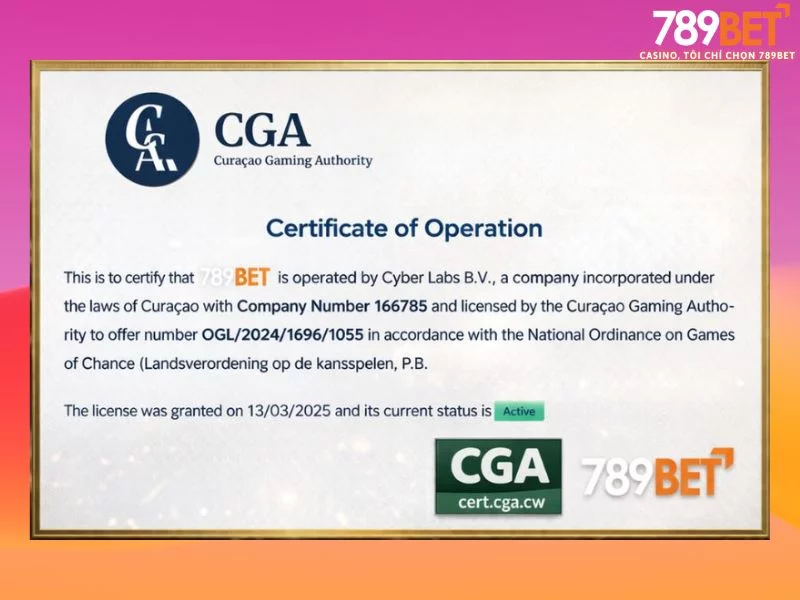 Giấy phép hoạt động 789BET
